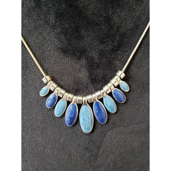 Women's Blue Teardrop Pendant Necklace Silver Chain Lobster Clasp Elegant - Picture 3 of 5